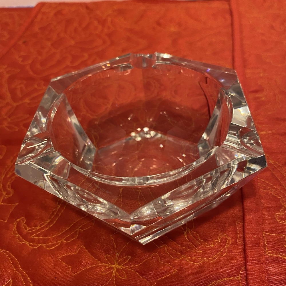 Vintage Val St. Lambert heavy crystal‎ ashtray 4.5 inches- Signed Thick Glass